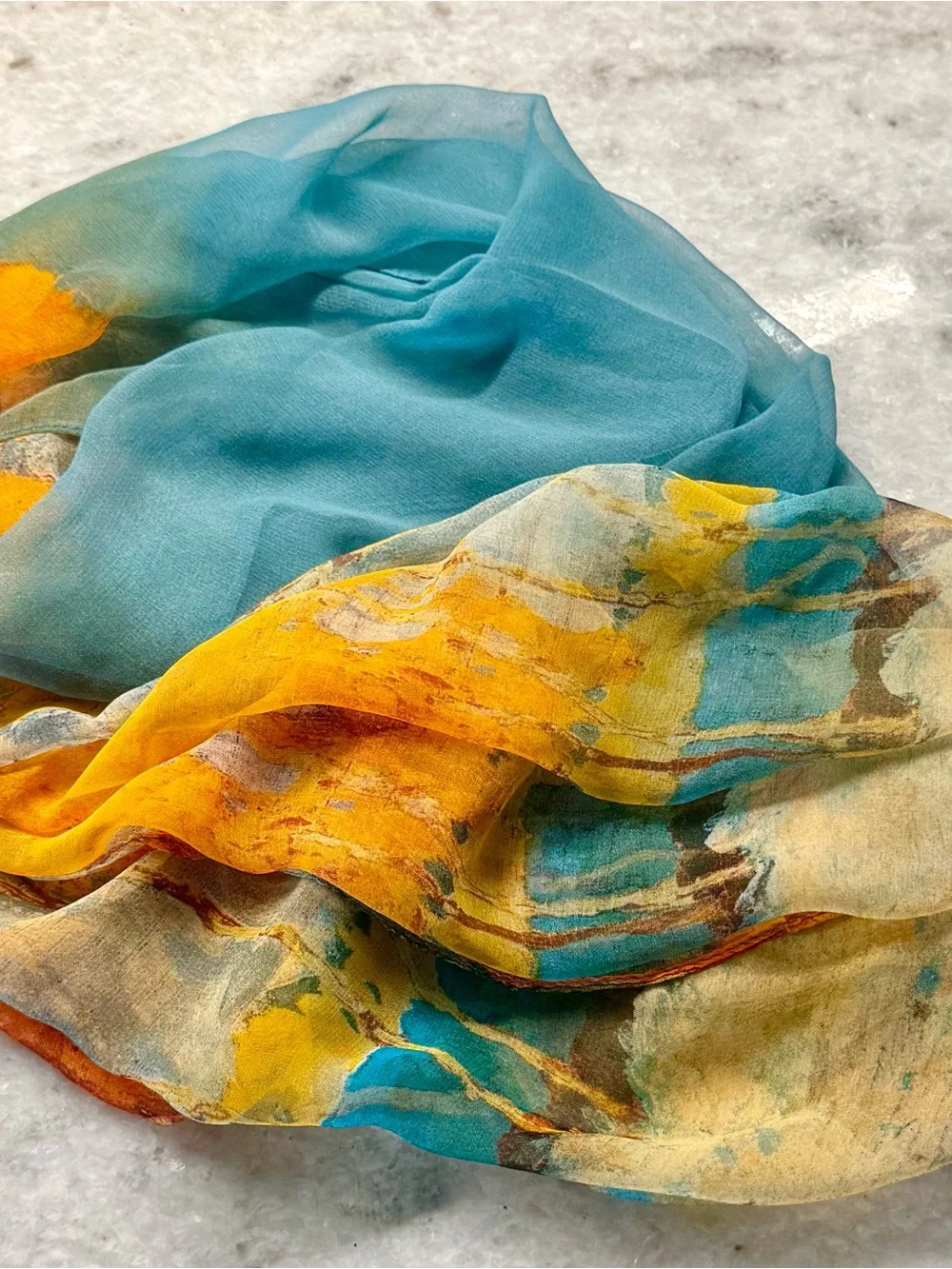New Orange & Aqua Abstract Fall Autumn Trees Airy Lightweight Scarf 62”x19”